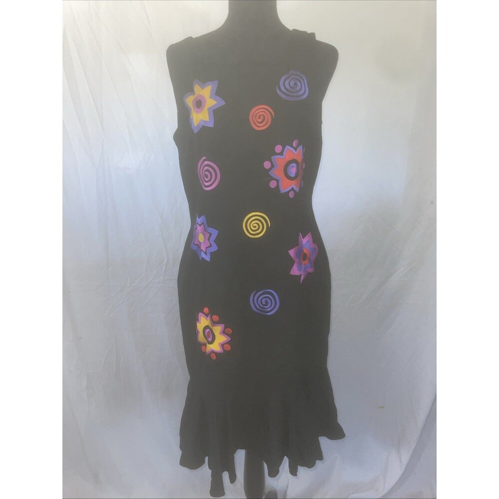 Vintage Oleg Cassini 100% Silk Art to Wear Embroidered Celestial Dress - Size 14